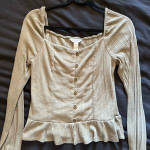 Arizona Jean Co Green Crop Blouse with Button and Ruffle